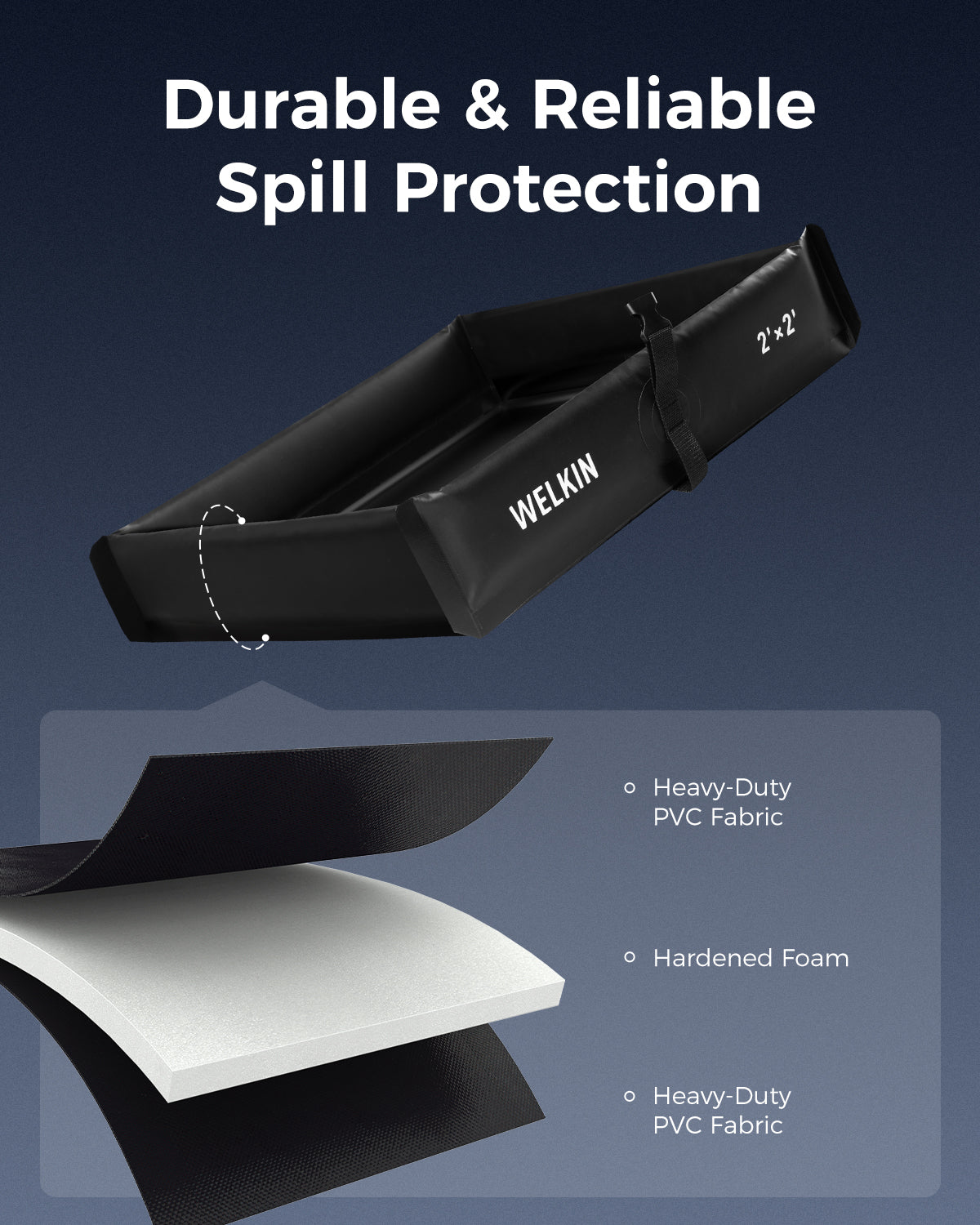 WELKIN A1401 durable spill protection berm made with heavy-duty PVC fabric and foam core layers