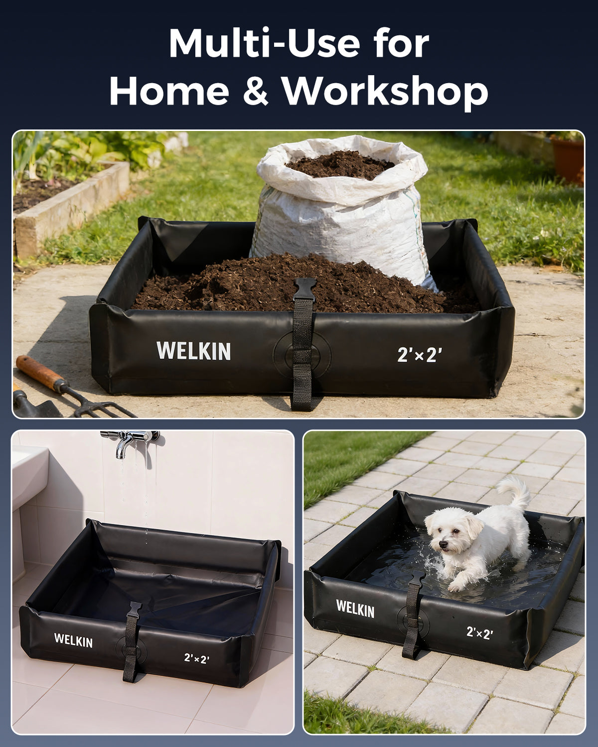 WELKIN A1401 multi-use berm for garden soil, pet wash, sink area, and workshop spill protection